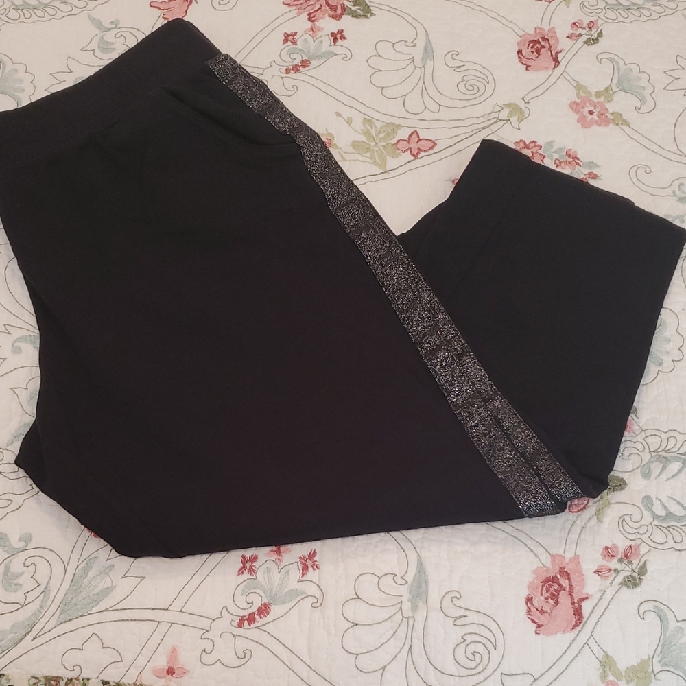 Belle by Kim Gravel Black Track Pants with Silver Trim